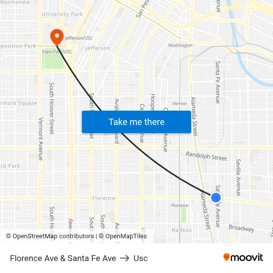 Florence Ave & Santa Fe Ave to Usc map