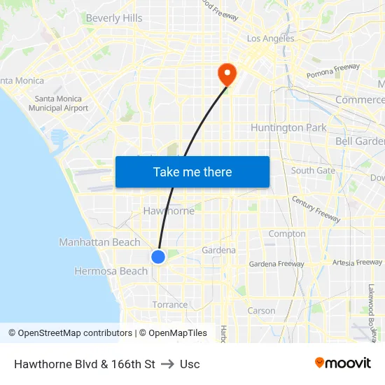 Hawthorne Blvd & 166th St to Usc map