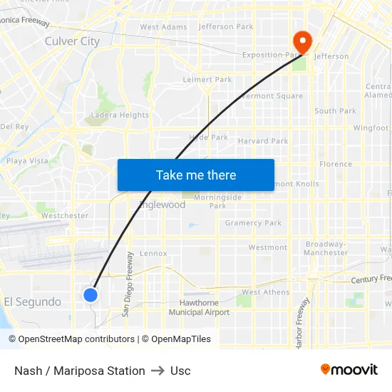 Nash / Mariposa Station to Usc map