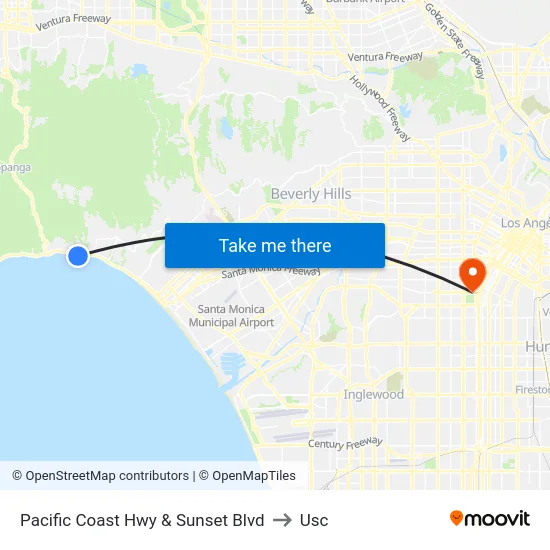 Pacific Coast Hwy & Sunset Blvd to Usc map