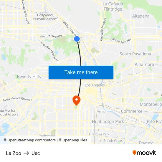 La Zoo to Usc map