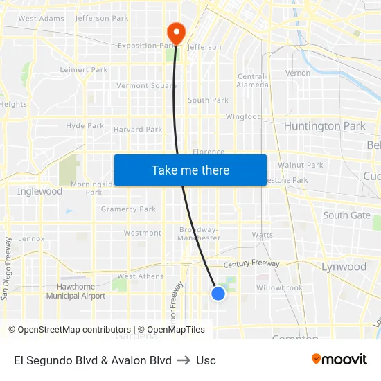 El Segundo Blvd & Avalon Blvd to Usc map
