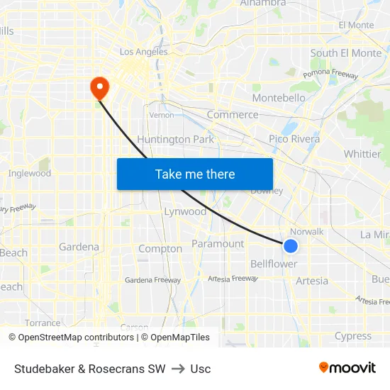 Studebaker & Rosecrans SW to Usc map