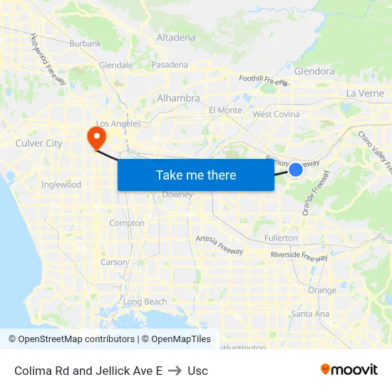 Colima Rd and Jellick Ave E to Usc map