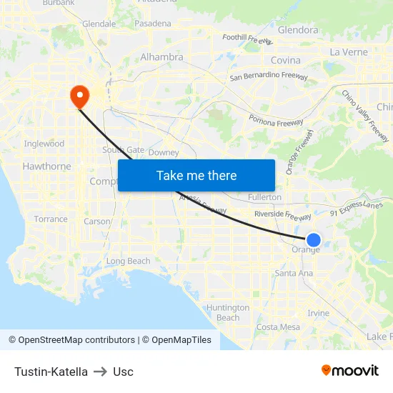 Tustin-Katella to Usc map