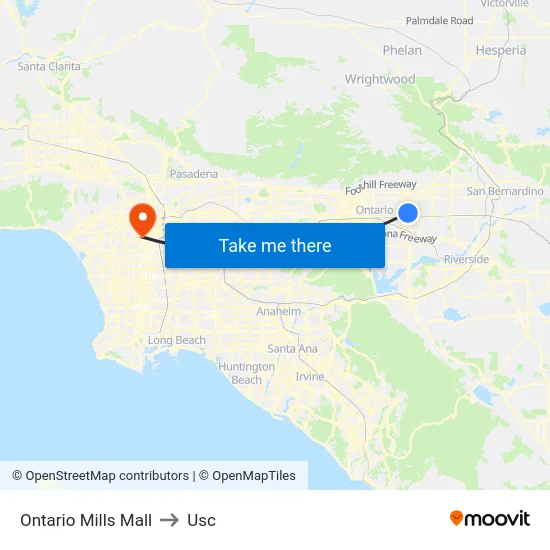 Ontario Mills Mall to Usc map