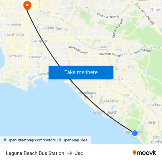 Laguna Beach Bus Station to Usc map