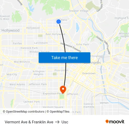 Vermont Ave & Franklin Ave to Usc map
