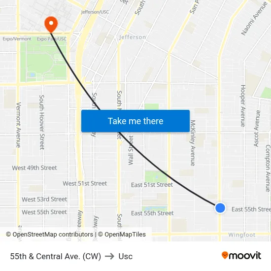 55th & Central Ave. (CW) to Usc map
