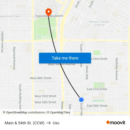 Main & 54th St. (CCW) to Usc map