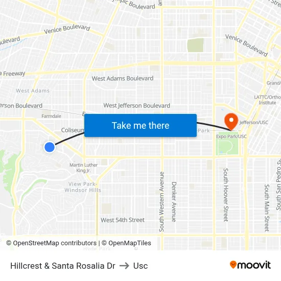 Hillcrest & Santa Rosalia Dr to Usc map