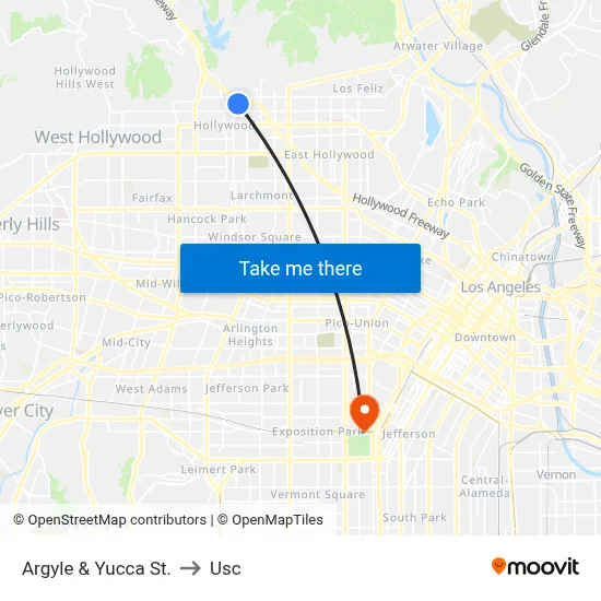 Argyle & Yucca St. to Usc map