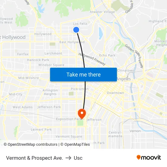Vermont & Prospect Ave. to Usc map