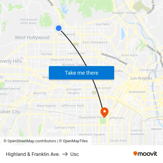 Highland & Franklin Ave. to Usc map