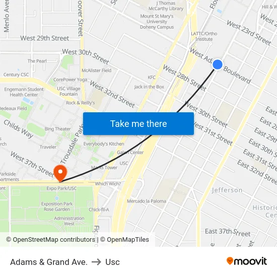 Adams & Grand Ave. to Usc map