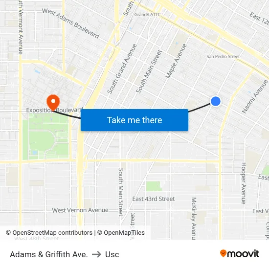 Adams & Griffith Ave. to Usc map