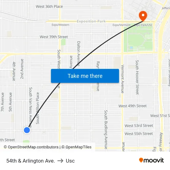 54th & Arlington Ave. to Usc map