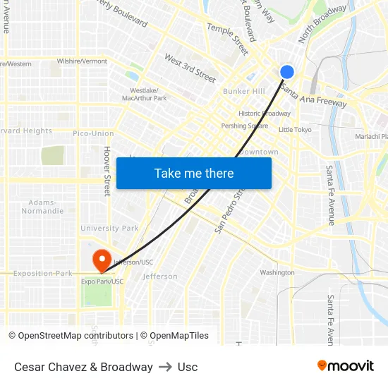 Cesar Chavez & Broadway to Usc map