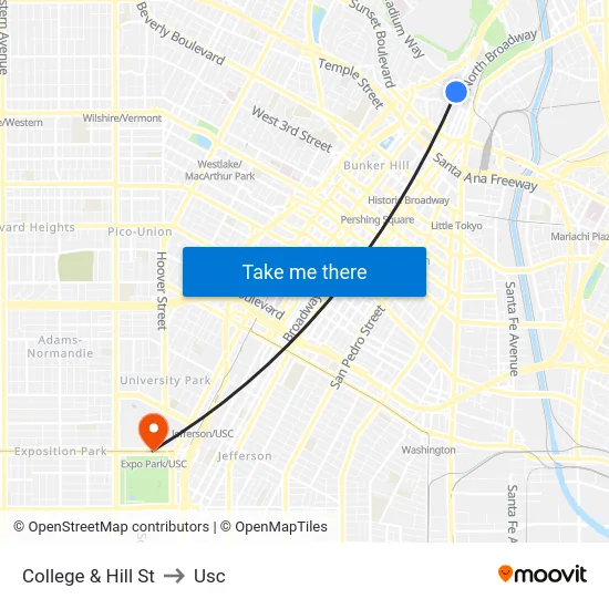 College & Hill St to Usc map