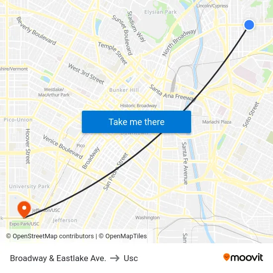 Broadway & Eastlake Ave. to Usc map