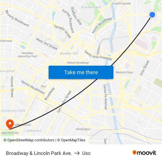 Broadway & Lincoln Park Ave. to Usc map