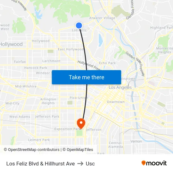 Los Feliz Blvd & Hillhurst Ave to Usc map
