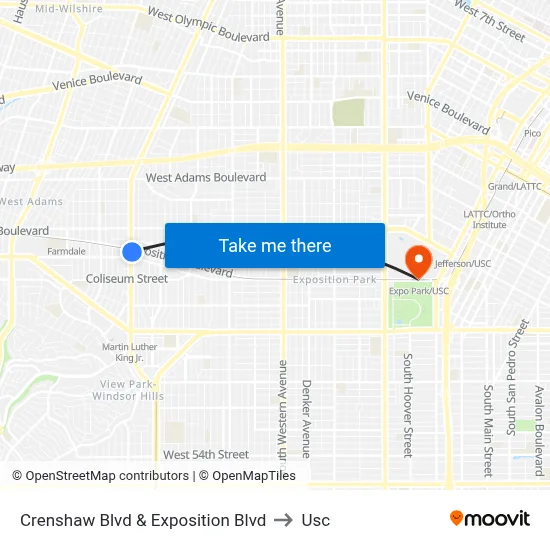 Crenshaw Blvd & Exposition Blvd to Usc map