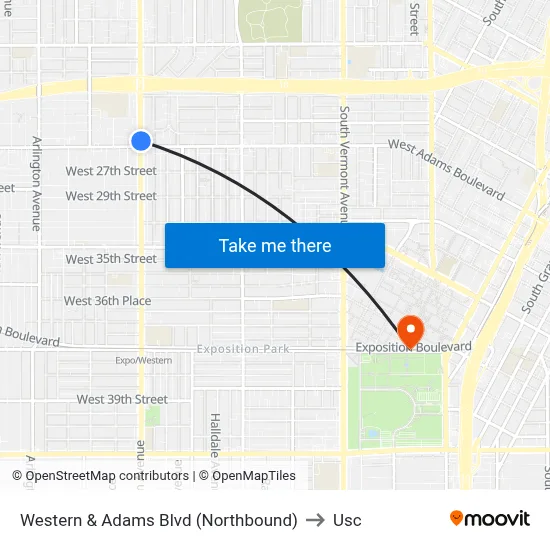 Western & Adams Blvd (Northbound) to Usc map