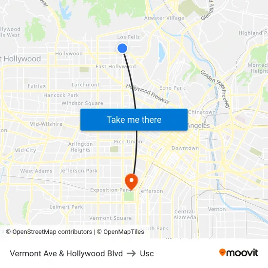 Vermont Ave & Hollywood Blvd to Usc map