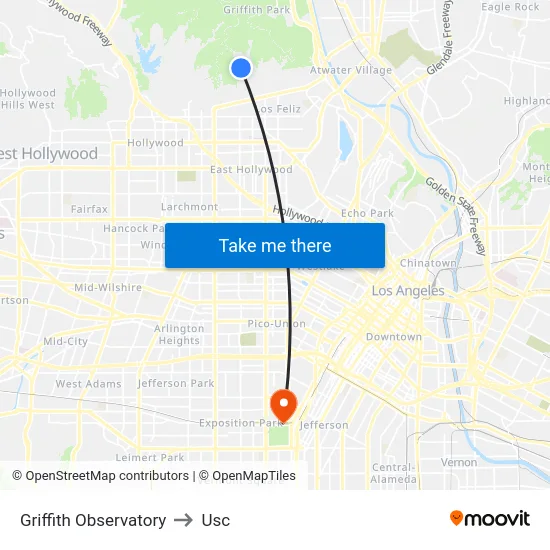 Griffith Observatory to Usc map