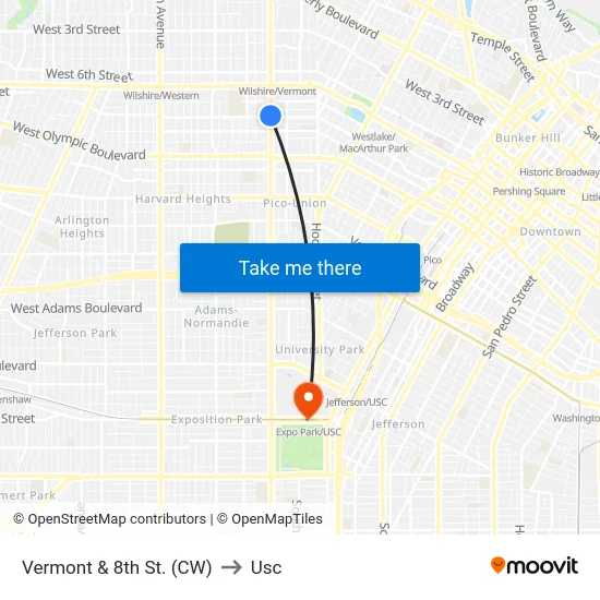 Vermont & 8th St. (CW) to Usc map