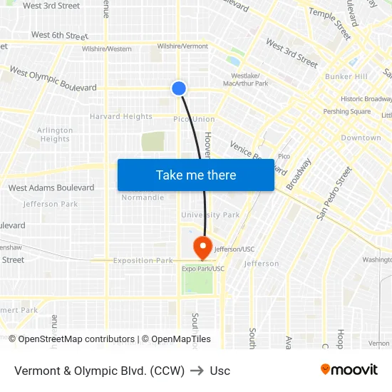 Vermont & Olympic Blvd. (CCW) to Usc map