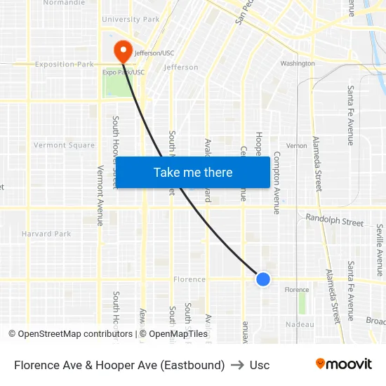 Florence Ave & Hooper Ave (Eastbound) to Usc map