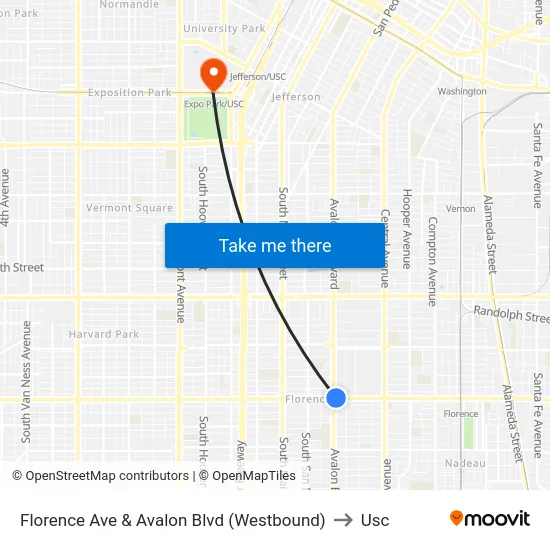 Florence Ave & Avalon Blvd (Westbound) to Usc map