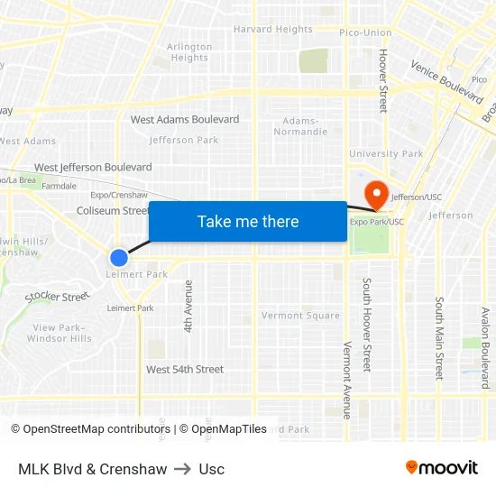 MLK Blvd & Crenshaw to Usc map