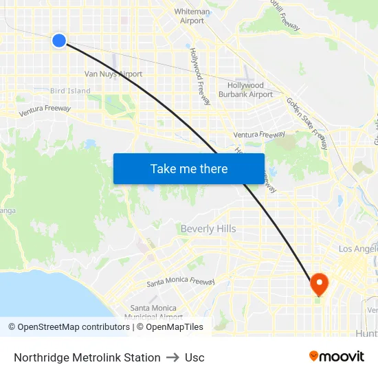 Northridge Metrolink Station to Usc map
