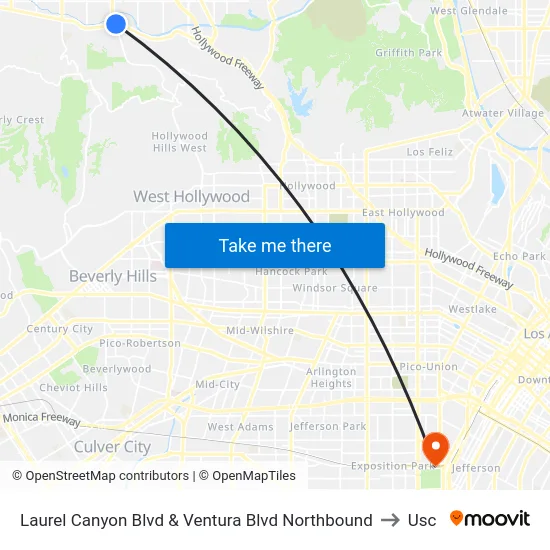 Laurel Canyon Blvd & Ventura Blvd Northbound to Usc map