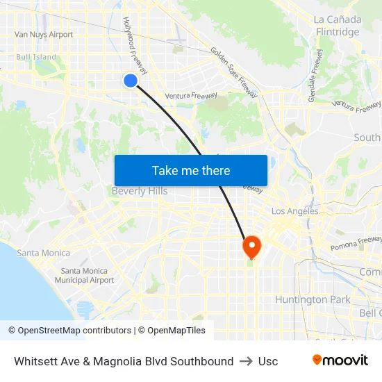 Whitsett Ave & Magnolia Blvd Southbound to Usc map