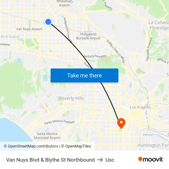 Van Nuys Blvd & Blythe St Northbound to Usc map