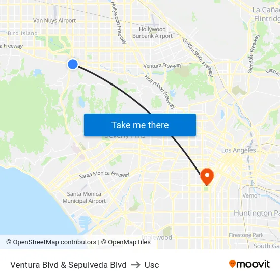 Ventura Blvd & Sepulveda Blvd to Usc map