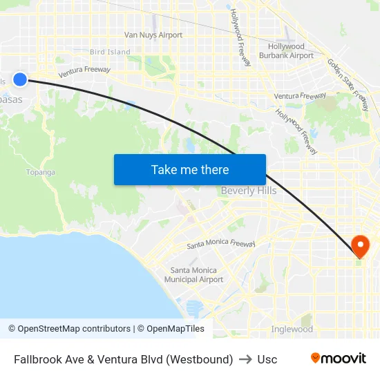 Fallbrook Ave & Ventura Blvd (Westbound) to Usc map