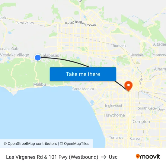 Las Virgenes Rd & 101 Fwy (Westbound) to Usc map