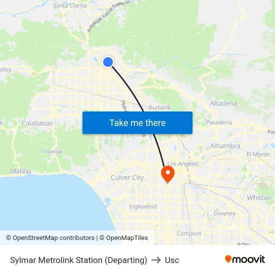 Sylmar Metrolink Station (Departing) to Usc map