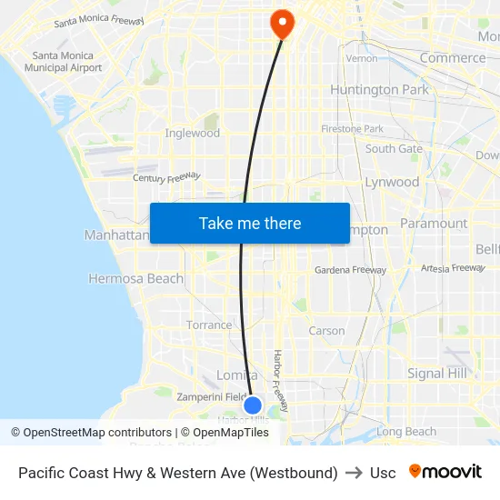 Pacific Coast Hwy & Western Ave (Westbound) to Usc map