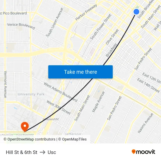 Hill St & 6th St to Usc map