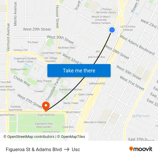 Figueroa St & Adams Blvd to Usc map