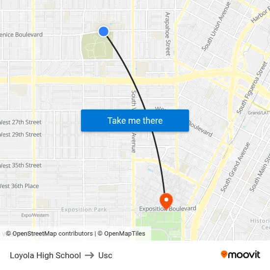 Loyola High School to Usc map