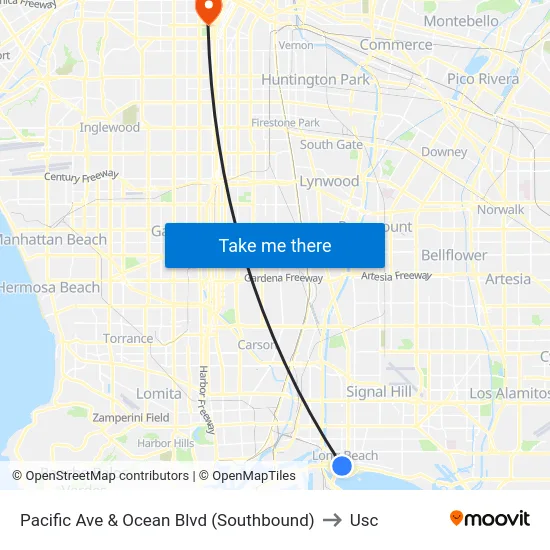Pacific Ave & Ocean Blvd (Southbound) to Usc map