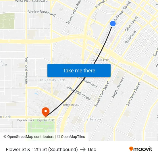 Flower St & 12th St (Southbound) to Usc map