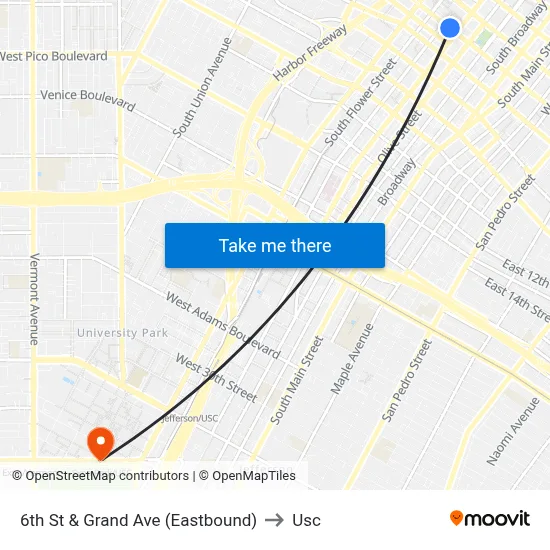 6th St & Grand Ave (Eastbound) to Usc map